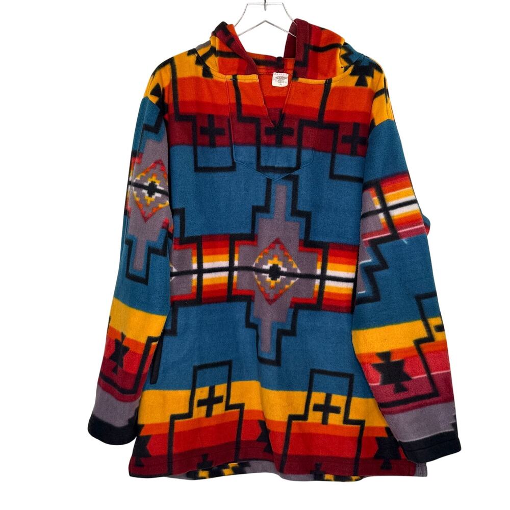 El Paso Womens Turquoise Aztec Fleece Pullover Hoodie XL Southwestern